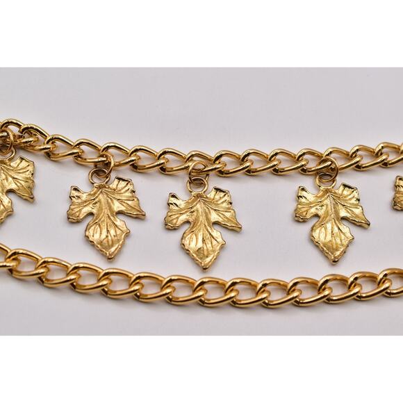 Vintage Statement Leaf Charm Chain Belt Gold Chunky Adjustable Fall Autumn 1980s main image 7